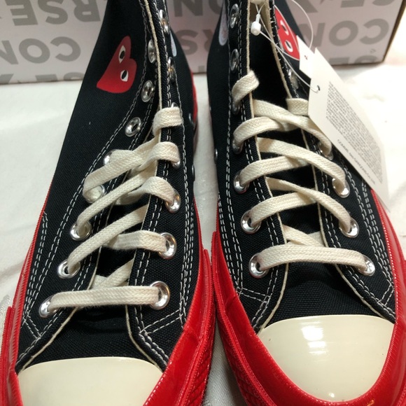 Comme des Garçon PLAY x Converse Chuck 70 Hi - Black/Red A01793C Size M7/W9 NWT - Picture 6 of 16